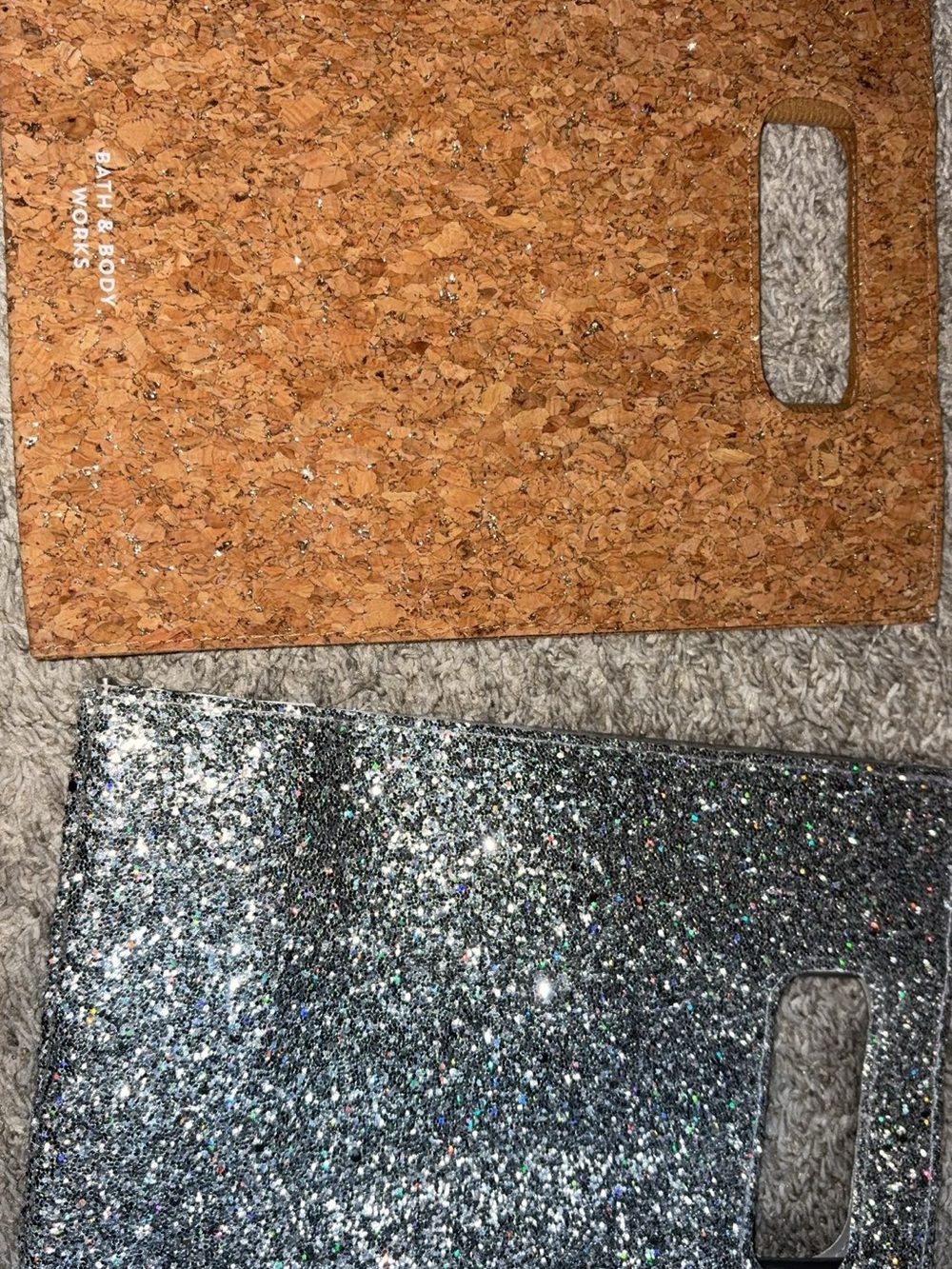 Glitter Silver & Cork Tote Bags